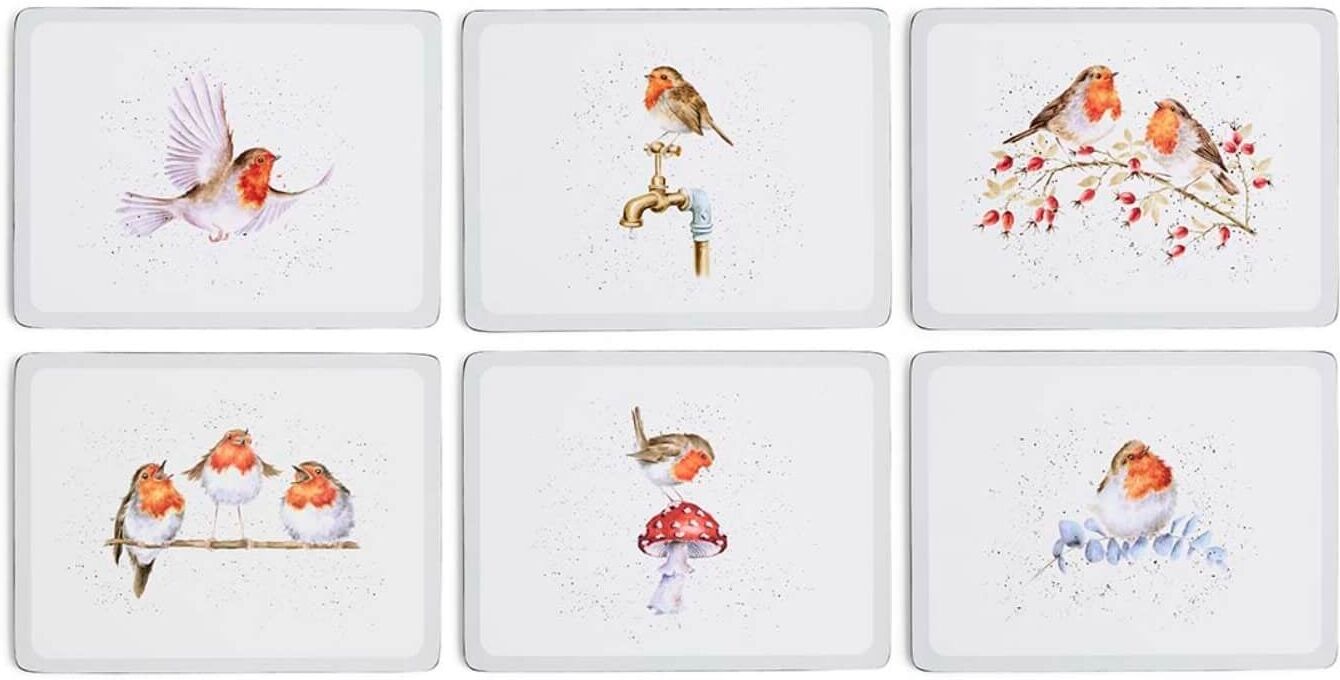 Wrendale Designs by Hannah Dale Set of 6 Christmas Placemats - Festive Friends - Robins