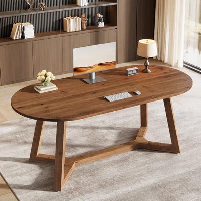 1Easylife Oval Desk Home Office Furniture Solid Wood 63-inch Writing Table