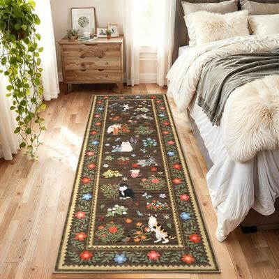 Garvee Pastoral Cat Pattern Washable Area Rug