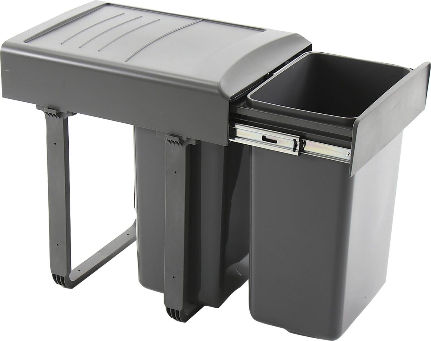 Einbau-Mülltrenner 2 x 20 L, Kunststoff, grau, Schublade