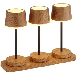 3x LED RGBW Außentischlampe Touchdimmer Memory Akku Holzoptik Flammeneffekt IP54