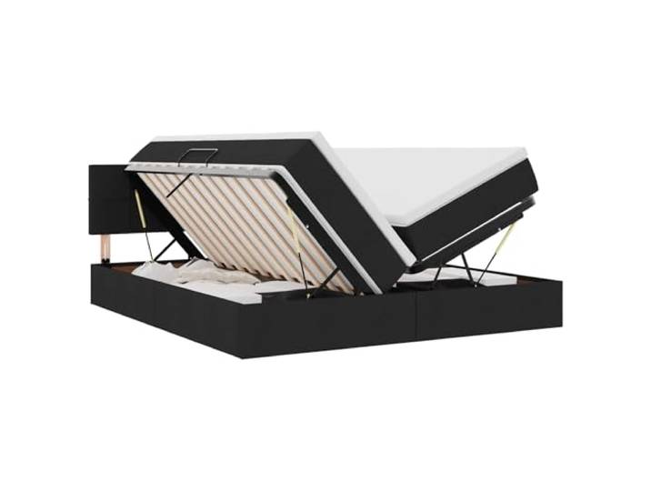 KKgypkn Stauraumbett Kunstleder 180x200 cm mit Matratze, Aufbewahrungsbett Schwarz mit hydraulischem Seitenlift, modernes Kunstlederbett mit Metallrahmen und Schaummatratze