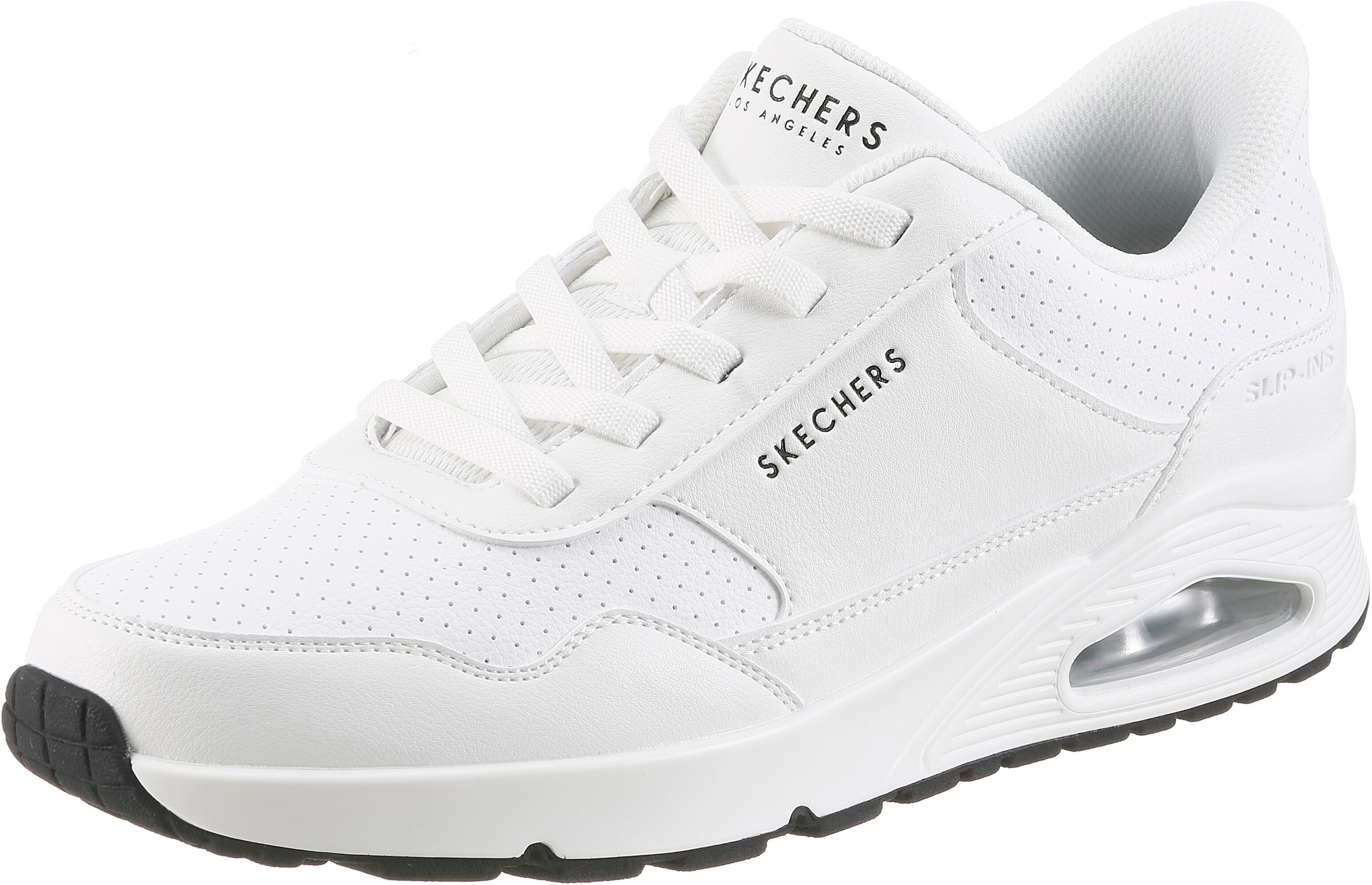 Slip-On Sneaker SKECHERS "UNO-BANKSIA LUXE", Herren, Gr. 43, weiss (weiß), Lederimitat, Schuhe Slip-On Sneaker, Keilsneaker, Sneaker mit Luftkissen weiß 43
