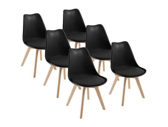 Lot de 6 chaises DEWINNER - Coloris : Noir - Style : scandinave - Pieds : bois