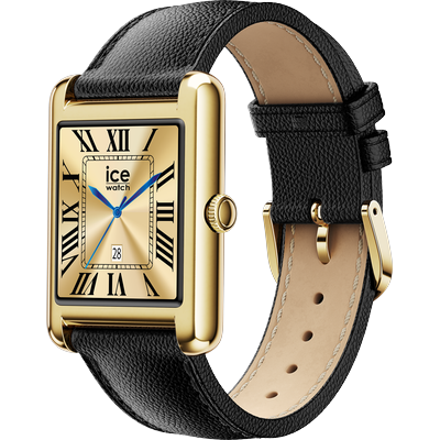 Smartwatch ICE-WATCH, gold (schwarz, schwarz), Smartwatches, Damen, Smartwatch, Armbanduhr, Damenuhr, Lederarmband, Bluetooth, digital