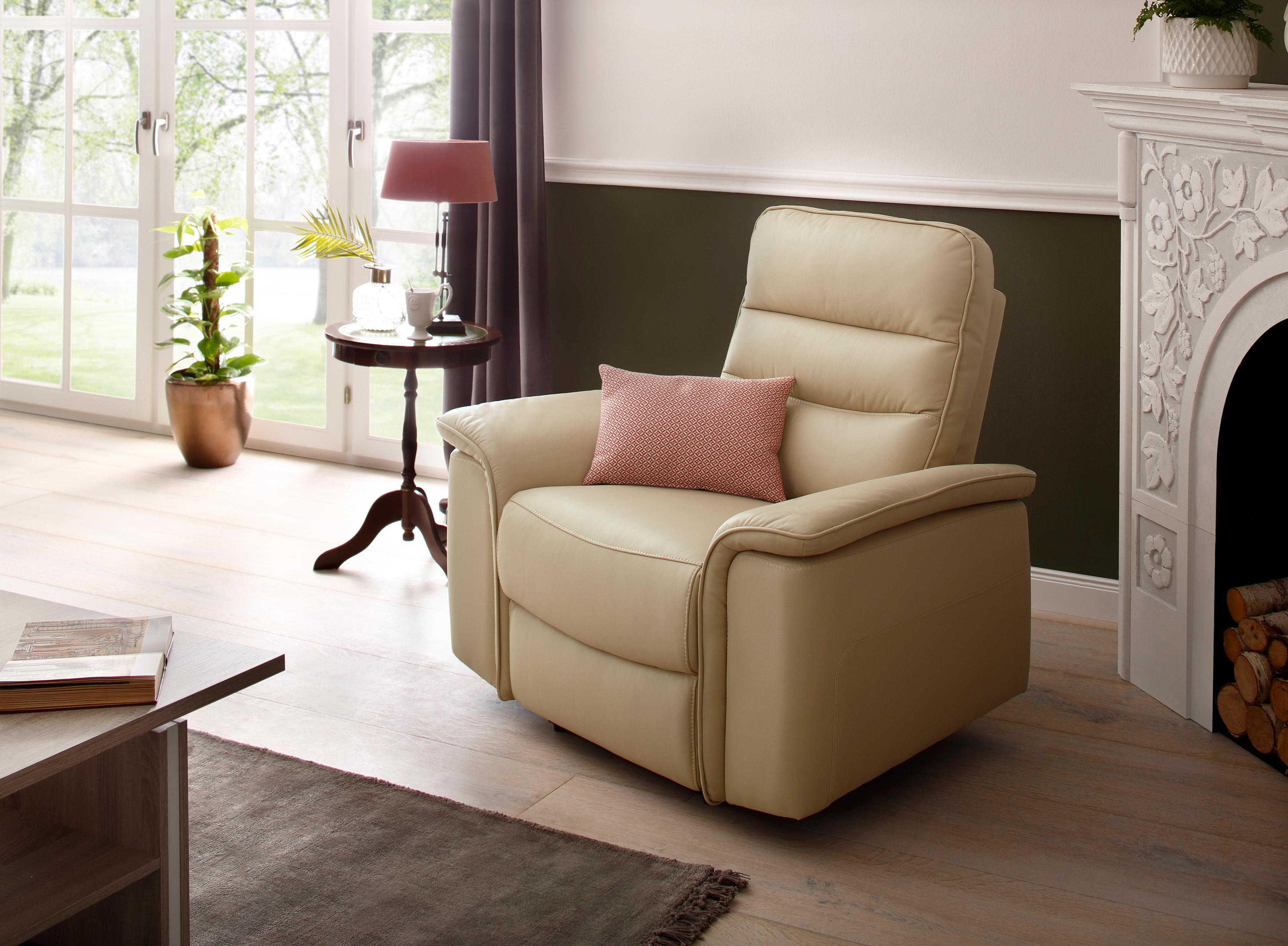Relaxsessel HOME AFFAIRE "Maldini, TV-Sessel", beige (creme), Kunstleder Leder, Webstoff (96% Polyester, 4% Nylon), Sessel, Relaxsessel, mit elektrischer Relaxfunktion und USB-Steckeranschluss, Breite 109 cm