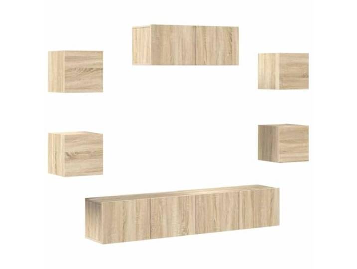 Roanoer 7-TLG. TV-Schrank-Set Wandmontage Lowboard Sonoma-Eiche Flexibles 7-teiliges Hängeregal aus Holzwerkstoff schafft Ordnung im Wohnzimmer und schont die Bodenfläche.