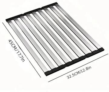 Uplift Essentials Universal Foldable 304 Stainless Steel Roll Up Dish Drying Rack And Sink Organizer l