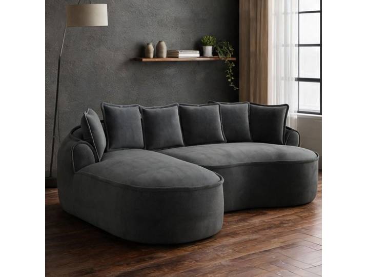 Canapé d'angle L en tissu chenille classic gray modulable avec chaiselongue convertible en canapé-lit