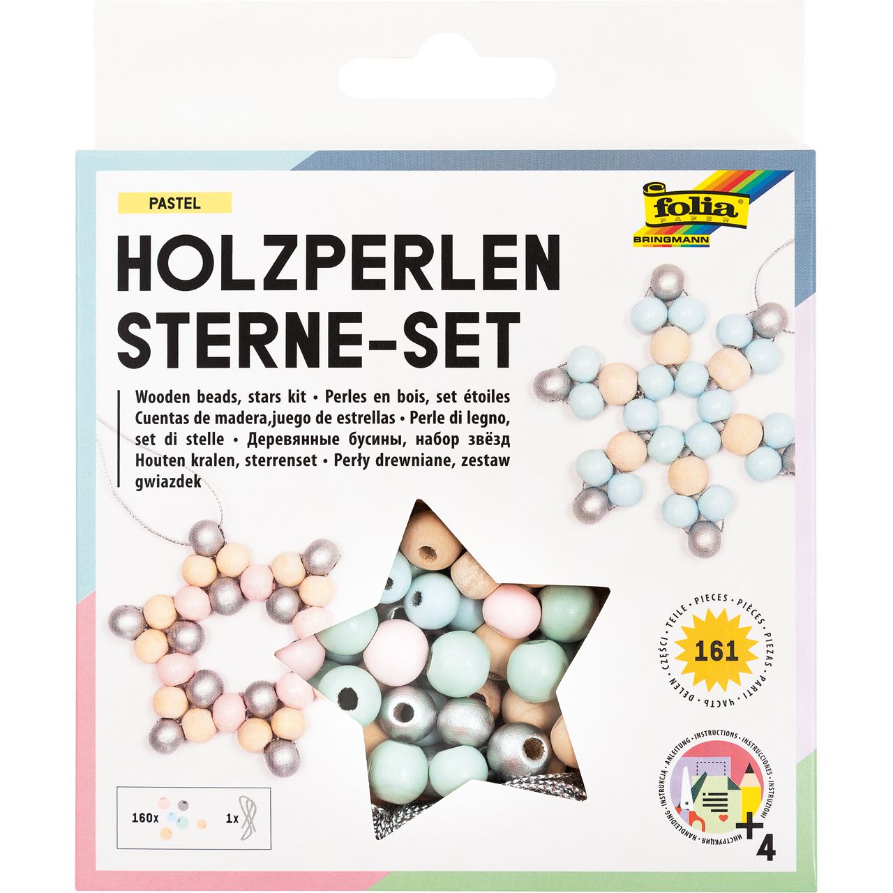 folia Perlen-Set Holzperlen Sterne pastell