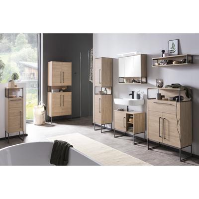 Hochschrank SCHILDMEYER "Limone, Hochschrank, Made in Germany, B: 65 cm", braun (eiche hellfarben), B:65,2cm H:183,4cm T:33,1cm, Schränke, Bad-Hochschrank Hochschrank, Solide Verarbeitung - Dieses Produkt ist in Deutschland gefertigt
