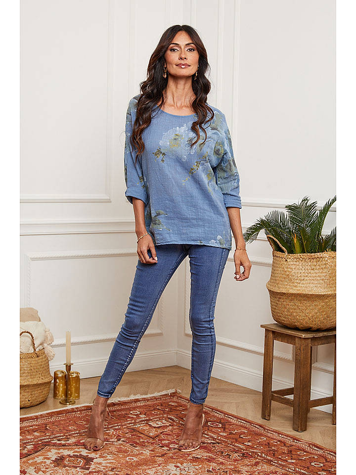 Fleur de Lin Bluse "Johnson" in Blau - L