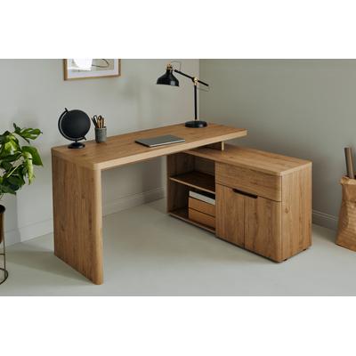 Eckschreibtisch JAHNKE "CU-LIBRE 150 E", braun (montana eiche, montana eiche, montana eiche), B:140cm H:77cm T:117,5cm, Tische, Eckschreibtisch, wechselseitig montierbar