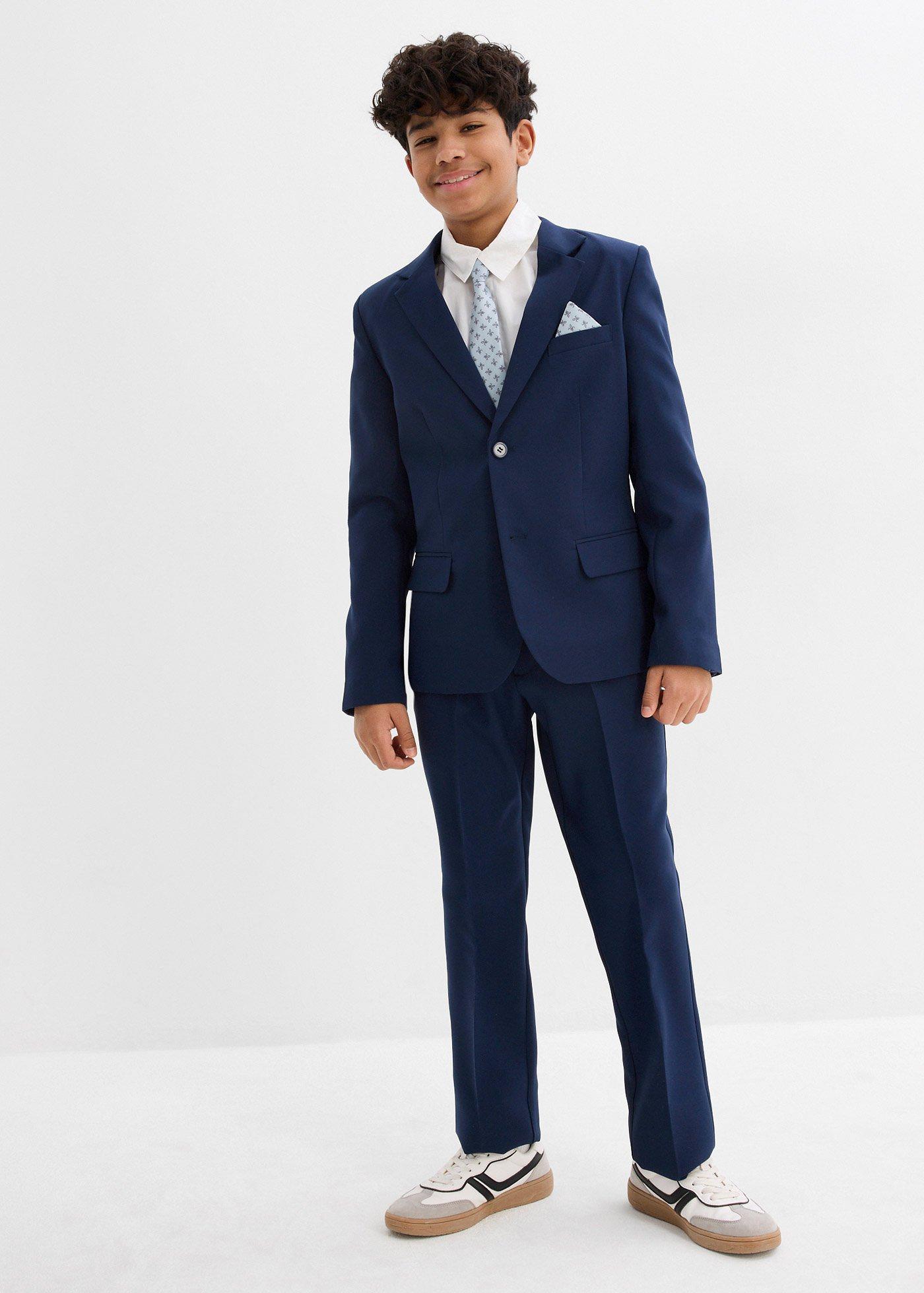 bonprix Anzug mit Hemd und Krawatte (4tlg. Set), blau, Gr.140, Festliches vierteiliges Jungen-Set bestehend aus Anzug, Hemd (Slim Fit) und Krawatte, Hemd: 100% Baumwolle
