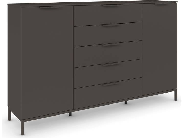 Kombikommode RAUCH Kommode Türkommode Sideboard Kombikommode FLIPP , grau (graphit), B:180cm H:111cm T:42cm, Holzwerkstoff, Sideboards, Kombikommode, 2-türig mit 5 Schubladen und Soft-Close-Funktion in zwei Breiten