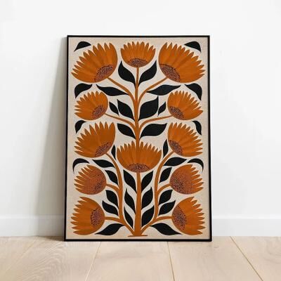 Inspire Essentials Beige Floral Line Wall Art Minimalist Botanical Canvas Decor 23 20x30cm No Frame
