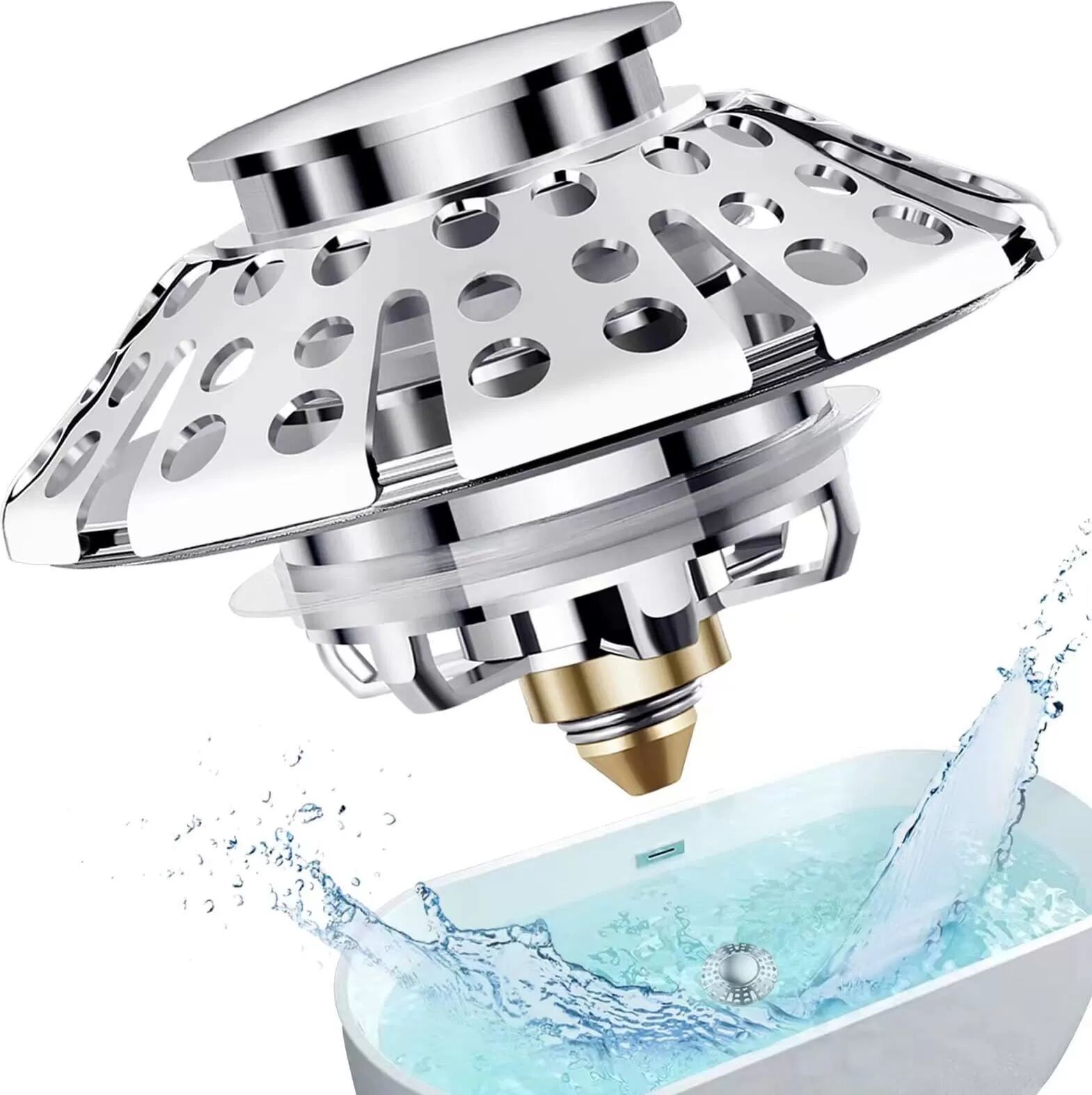 INF Universal Waschbeckenstöpsel Ablaufgarnitur für Badewanne, Silber