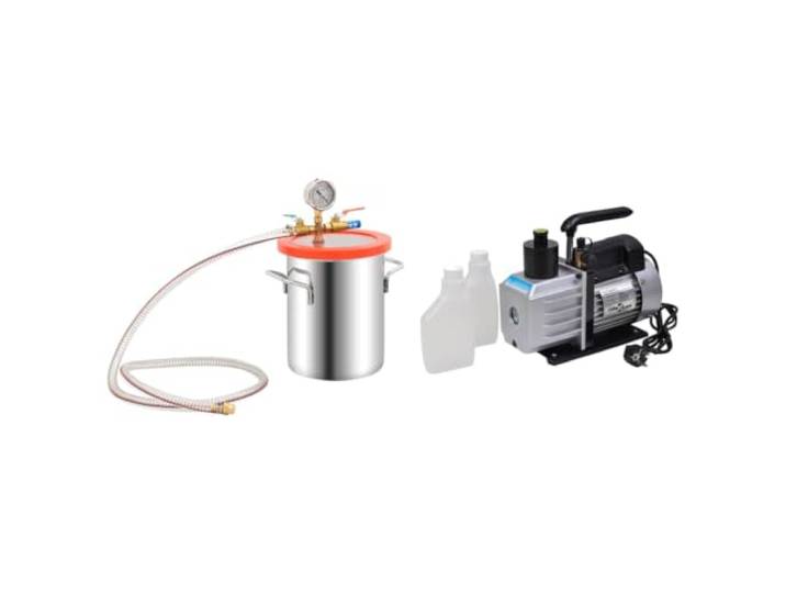 KQWQERT Vakuumkammer 5,5 L mit 2,5 CFM Pumpe - Edelstahl Vakuumiergerät Transparenter Acryldeckel, Stoßfestes Vakuummeter, Rostfreier Stahl