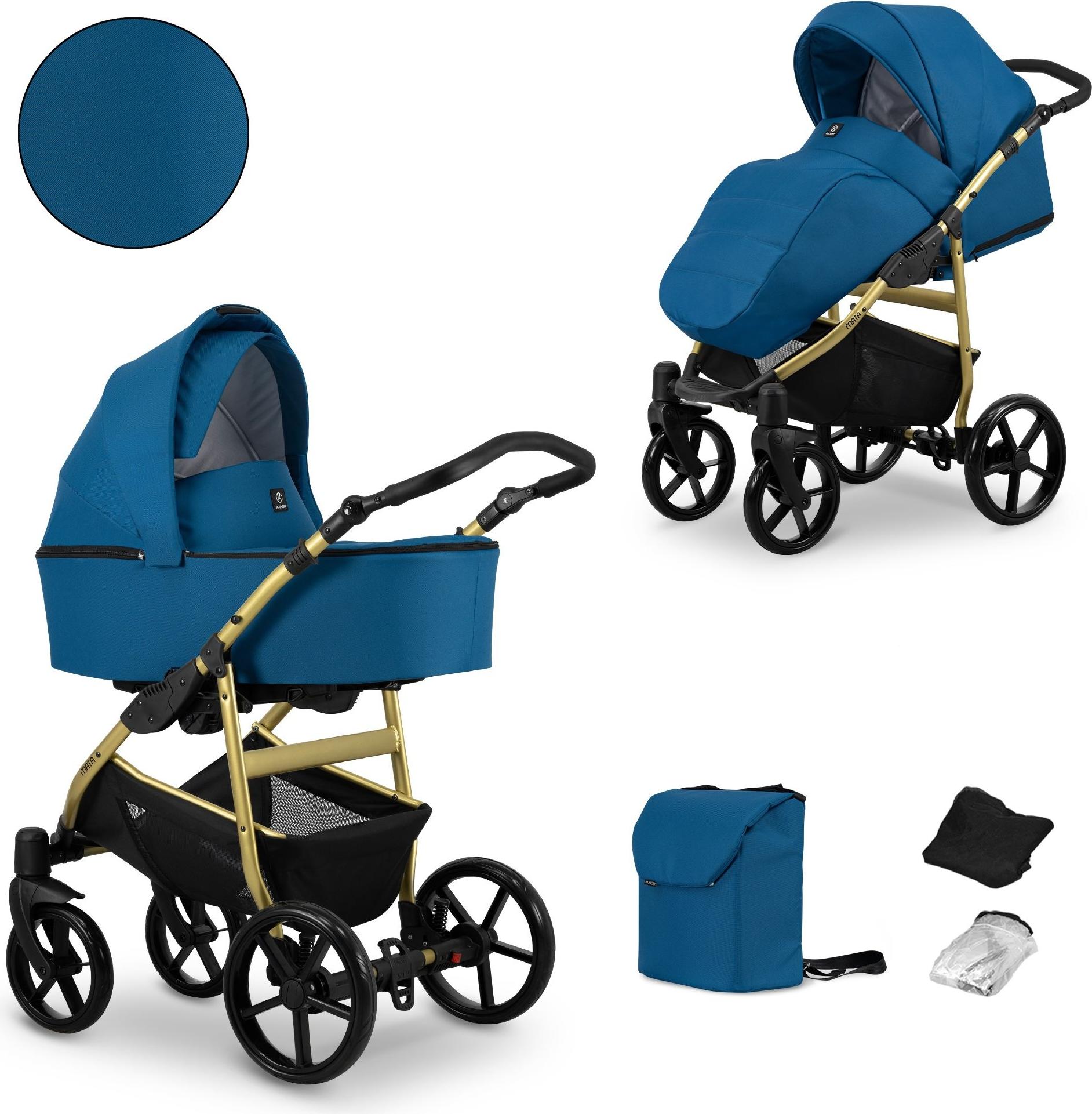 Kunert MATA 2in1 Kinderwagen in Blau/Marine mit Goldrahmen - sicherer und bequemer Begleiter für die Kleinsten