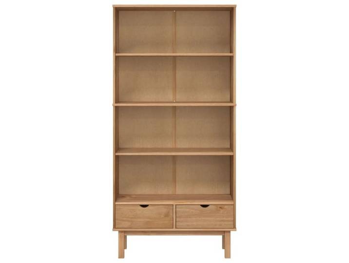 (SOLDES DEC)Bibliothèque - - Meuble Étagère - support livres - OTTA avec 2 tiroirs Marron Bois massif pin 01_7940484