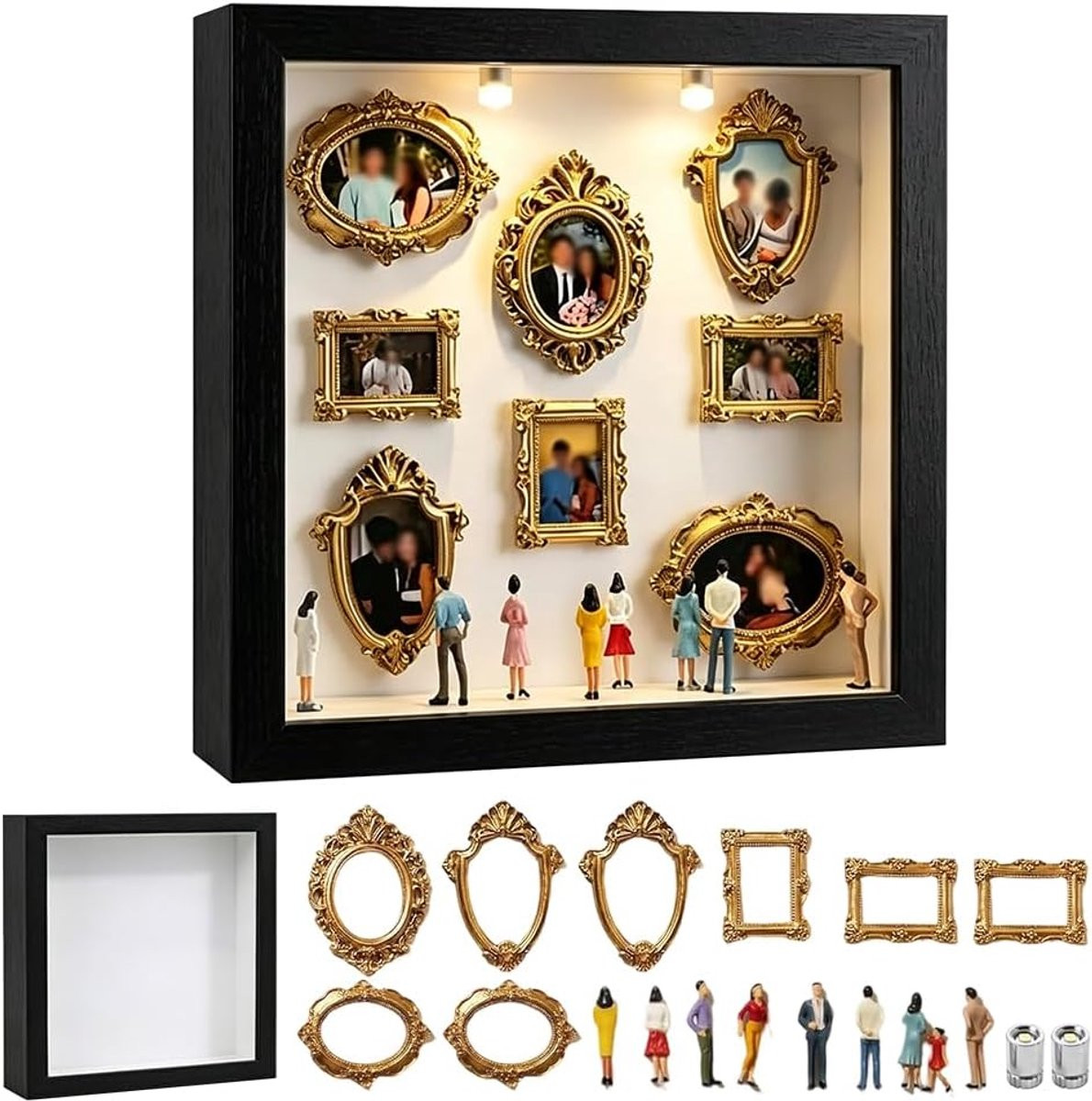 DIY Mini Museum Silhouette Box - Vintage fotolijst met licht en 8 gouden mini lijsten - ShopVlot