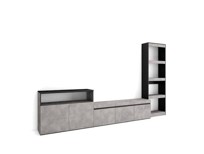 Skraut Home Wohnwand Wohnzimmer Wohnzimmermöbel, Möbelset 310x186x35cm Für TV-Geräte bis zu 65 Wohnzimmer Möbel Moderner Stil Zement