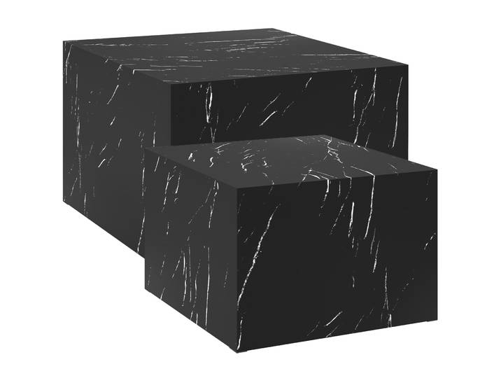 2er-Set Couchtische Lacey, quadratisch, kein Aufbau, MDF - Marmor Optik schwarz