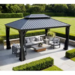 Sojag Messina 1216 | Pavillon mit festem Dach | mit Moskitonetz | 4x5 m - Anthrazit