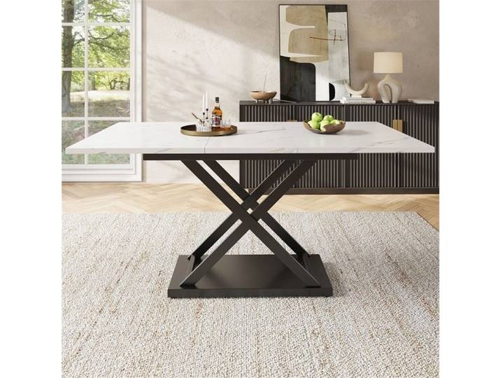 Table extensible blanche 120-160x80cm - pieds fer croisé noir - cuisine/séjour - gain de place - moderne