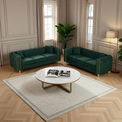 ZWYO HOSIMU 2-Piece Modern Comfy Sofa with a Sturdy Hardwood Frame, Rolled Arms and Gold Legs for Living Room