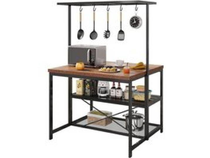 Étagère de Cuisine - PROMIRACAL - 3 Niveaux - Cadre en Acier - Compatible Micro-ondes - Marron