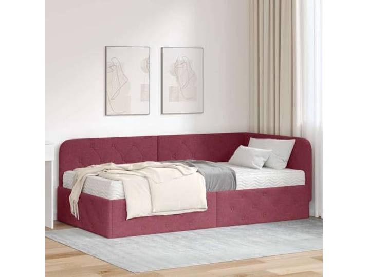 RJPLMFV Eckbettgestell, Bordeaux, 100 x 200 cm, Stoff Mit Schaumstoffmatratze, Kopfteil wendbar, strapazierfähiges Sperrholz, einfache Reinigung