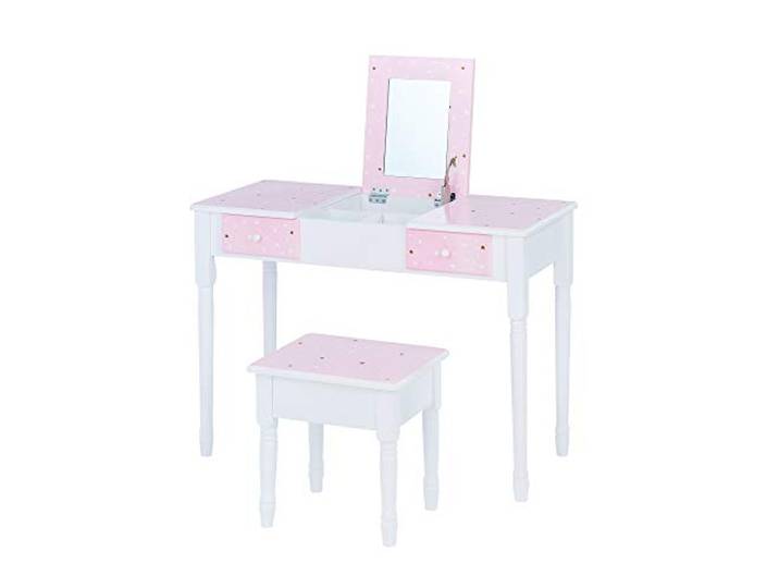 Fantasy Fields Kinder Schminktisch mit Spiegel und Hocker Rosa/Weiß TD-13295A