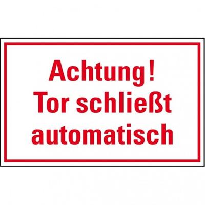 Dreifke® Türhinweisschild Achtung! Tor schließt automatisch, Kunststoff, 300x200mm