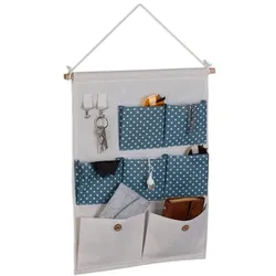 Relaxdays Hängeorganizer aus Stoff Blau,Creme,Hellbraun