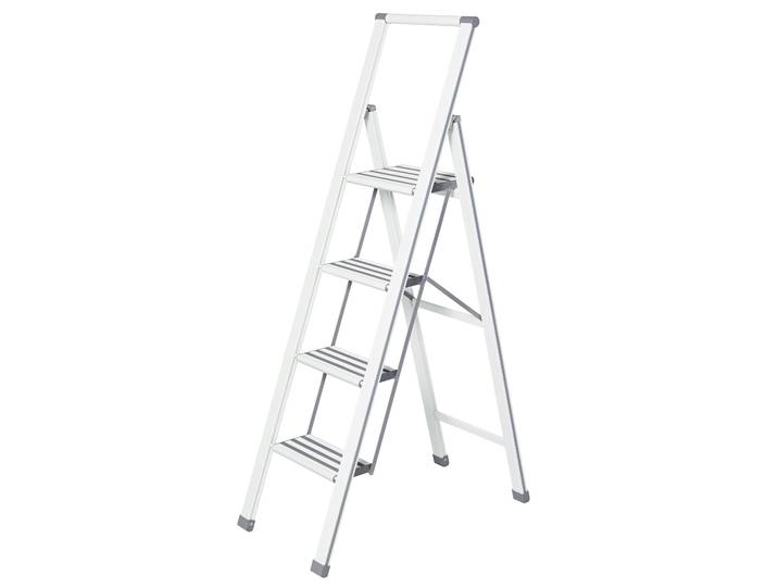 Trittleiter WENKO Modell Alu-Design , grau (weiß, grau), B:44cm H:153cm L:5,5cm, Aluminium, Kunststoff, Leitern, Trittleiter, Klapptritt Leiter, rutschsichere XXL-Stufen, klappbar, bis 150 kg