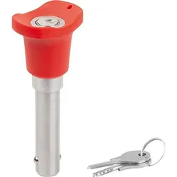 KUGELSPERRBOLZEN ABSCHLIEßBAR MIT PILZGRIFF, D1=8, L=40, EDELSTAHL 1.4305, KOMP:THERMOPLAST ROT RAL3020