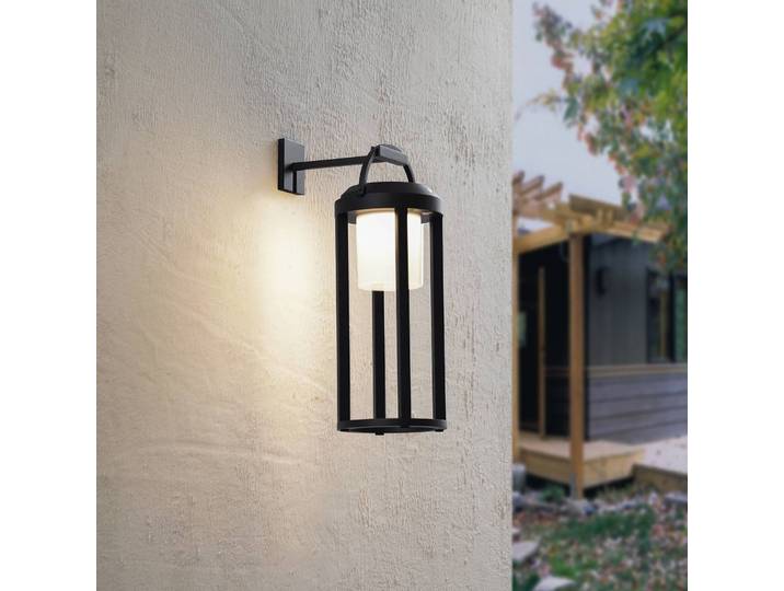 Lucande 2-in-1 LED-Solarleuchte Tilena, schwarz, rund, Alu Tilena Lucande, dimmbar, schwarz, Aluminium, Modern