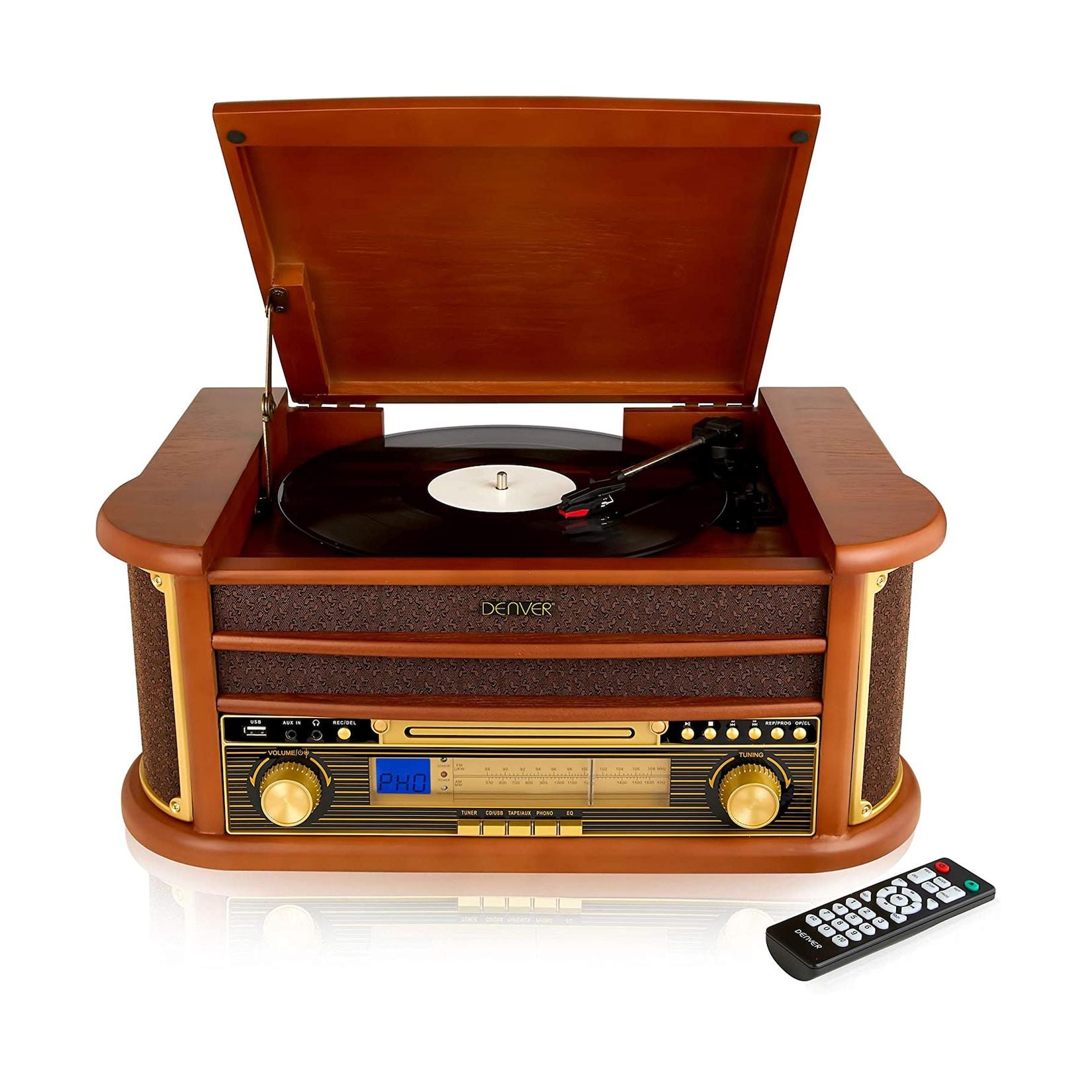 Denver MCR-50 Musiksystem für Vinyls, CDs und Kassetten, retro, braun