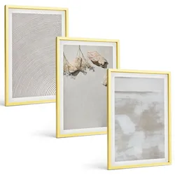 BILDER SET 3er Set - 40x60 cm Goldrahmen - Boho-Textur aus Sandsteinen