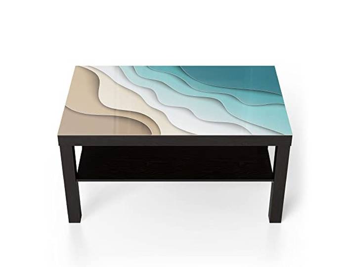 DEQORI Glastisch schwarz groß 90x50 cm Motiv Farbige Papierwellen ausgefallener Beistelltisch aus Glas Hochglanz Couchtisch fürs Wohnzimmer moderner Couch Tisch mit Design