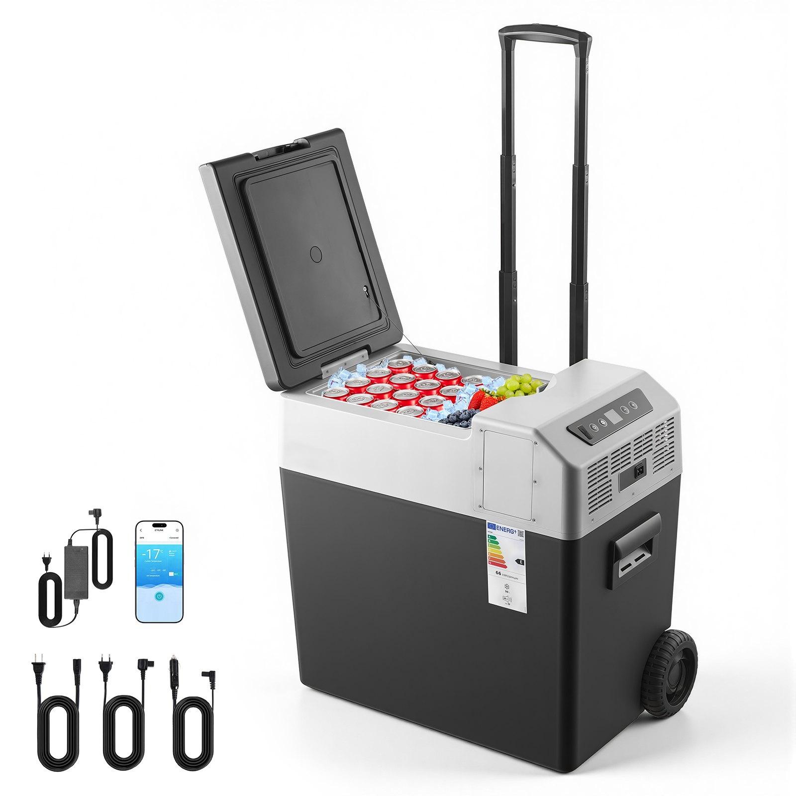 Kompressor Kühlbox 50 L - Auto Kühlschrank mit Gefrierfunktion - Temperatur -22 bis 10 °C - 12/24 V DC & 100-240 V AC - App-Steuerung - Mit Rollen & Griff