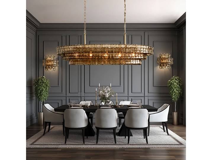 Lampes suspendues de plafond en verre marron ovale luminaire vintage, lampes suspendues classiques à intensité variable pour décoration d'intérieur avec verre transparent