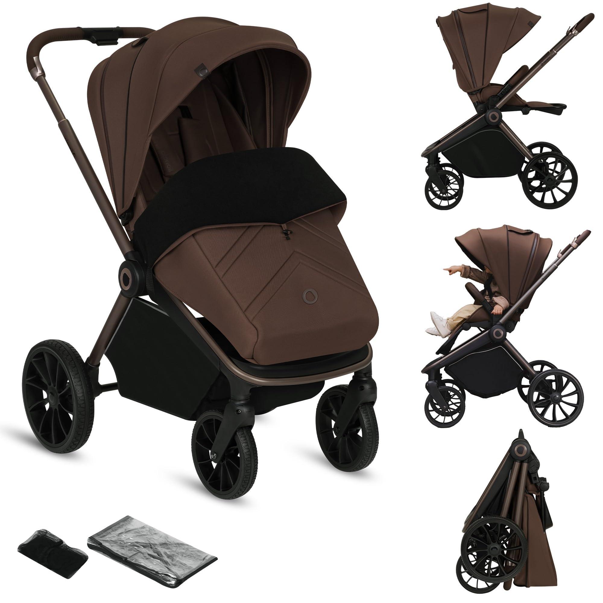 Kinderwagen Buggy Sportwagen - Bis 22 kg - Verstellbare XXL-Rückenlehne - Faltbar mit Sicherheitsgurt - Mit Fußsack und Regenverdeck