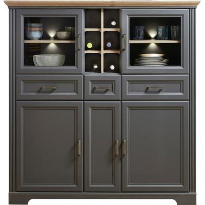 Highboard INNOSTYLE "Jasmin", grau (graphitfarben, eichefarben), Holzwerkstoff graphitfarben (Korpus)/ MDF graphitfarben (Front)/MDF eichefarben (Absetzung), Holzwerkstoff, MDF, Sideboards, Highboard, 2 Glas-/Holztüren, 8 offene Fächer, inkl....