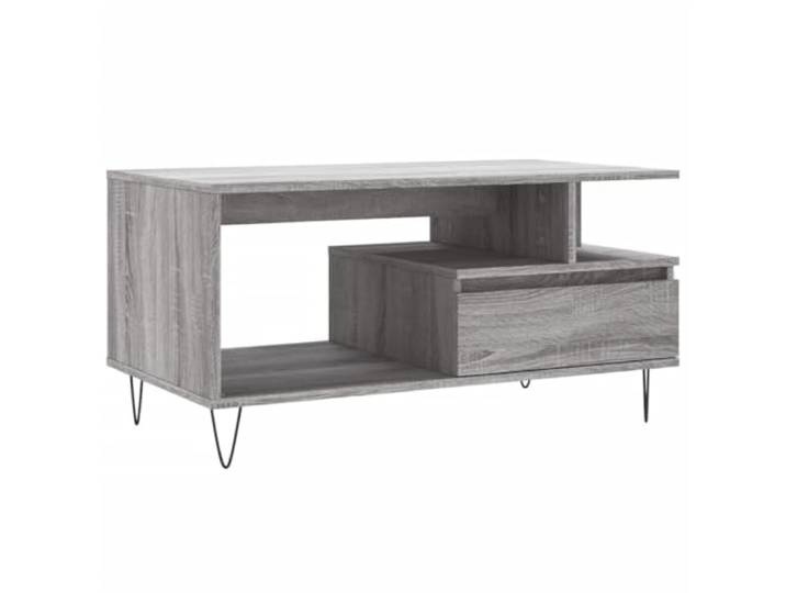 Couchtisch Grau Sonoma Eiche 90x49x45cm Holzwerkstoff Modernes Design, Metallfüße, Stauraum, einfache Reinigung, Wohnzimmer