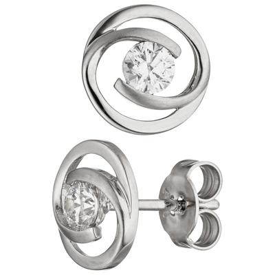 Paar Ohrstecker JOBO, weiß (weißgold 333), Ohrringe, Damen, 9,3mm, Weißgold 333, rund 333 Weißgold mit Zirkonia