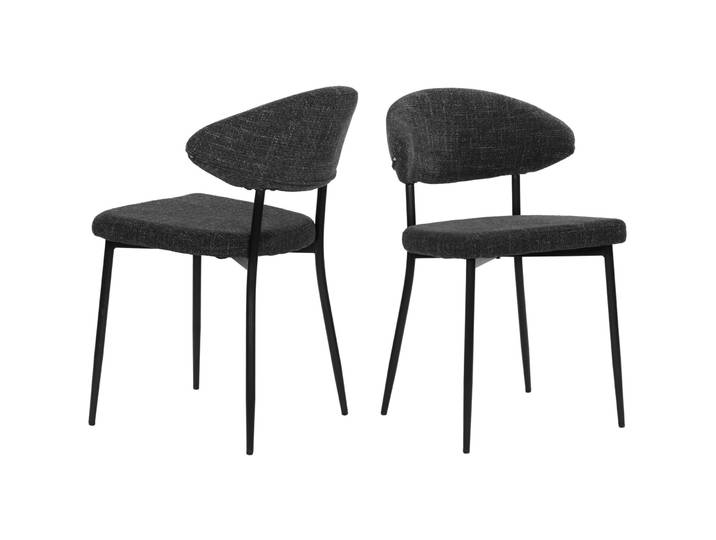 Stuhl 2er-Set Veliora dunkelgrau Strukturstoff, Metall matt