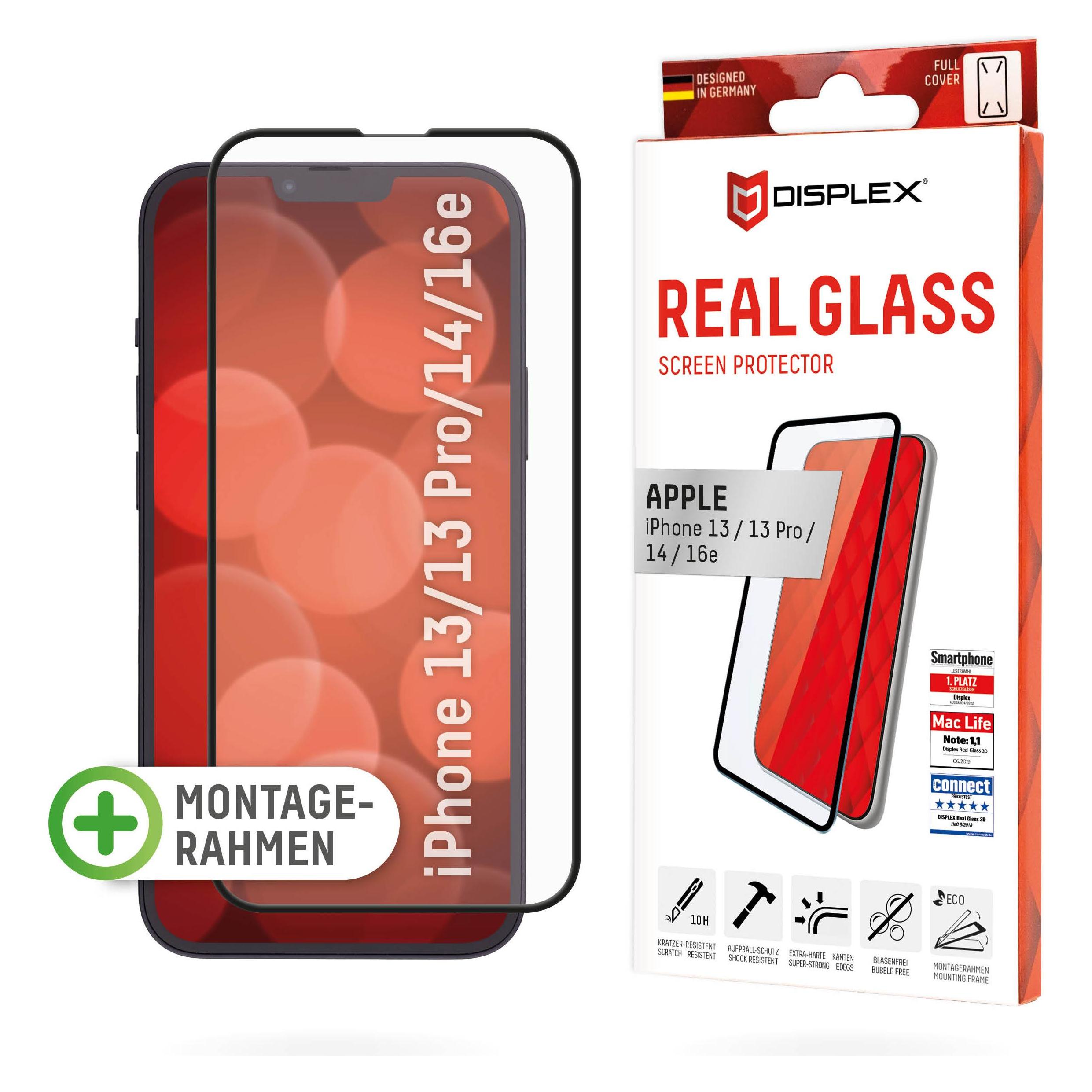 Displex Real Glass, Full Cover Panzerglas (1 Stk., Apple iPhone 13, Apple iPhone 13 Pro, Apple iPhone 14, Apple iPhone 16e) (01702)
