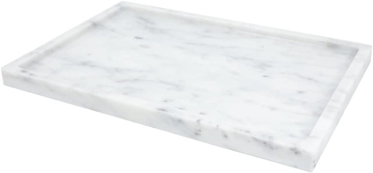 Wit Marmeren Dienblad - Natuurlijke Stenen Opbergbak - B/D/H: 30 x 20 x 1,8 cm